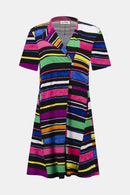 Stripe Print Trapeze Dress - Black/multi