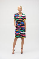Stripe Print Trapeze Dress - Black/multi