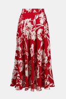 Floral Print A-Line Skirt - Red/cream