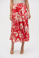 Floral Print A-Line Skirt - Red/cream