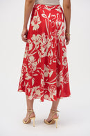 Floral Print A-Line Skirt - Red/cream