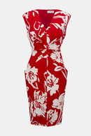 Floral Print Sheath Dress - Red/cream