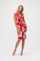 Floral Print Sheath Dress - Red/cream