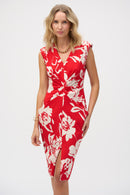 Floral Print Sheath Dress - Red/cream