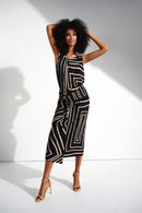 Geometric Print Skirt - Black/beige