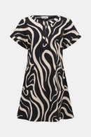 Print A-Line Dress - Black/parchment