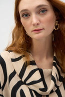 Joseph Ribkoff Print Cowl Neck Top - Beige/black