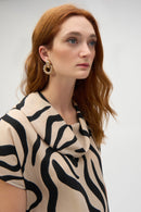 Joseph Ribkoff Print Cowl Neck Top - Beige/black