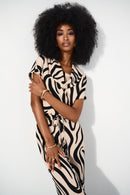 Joseph Ribkoff Print Cowl Neck Top - Beige/black