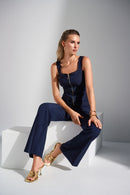 Twill Bustier Fitted Top - Midnight Blue