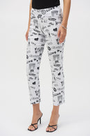 Print Straight Leg Trouser - Vanilla/black