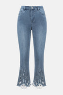 Embroidered Crop Jeans - Denim Medium Blue