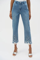 Embroidered Crop Jeans - Denim Medium Blue