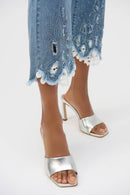 Embroidered Crop Jeans - Denim Medium Blue