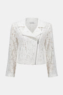 Lace Fitted Moto Jacket - Vanilla