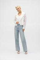 Lace Fitted Moto Jacket - Vanilla