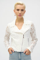 Lace Fitted Moto Jacket - Vanilla