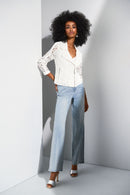 Lace Fitted Moto Jacket - Vanilla