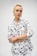 Conversational Print Blouse - White/black