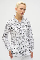 Conversational Print Blouse - White/black