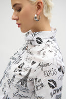 Conversational Print Blouse - White/black