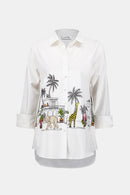 Conversational Print Blouse - White Multi