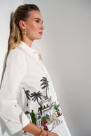 Conversational Print Blouse - White Multi