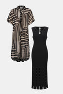 Chiffon Geometric Print Blouse - Black/beige