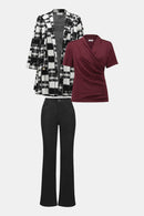 Jacquard Plaid Print Jacket - Black/cream