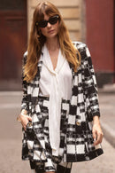 Jacquard Plaid Print Jacket - Black/cream