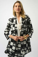 Jacquard Plaid Print Jacket - Black/cream