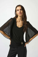 Silky Knit & Chiffon Top - Black