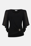 Silky Knit & Chiffon Top - Black