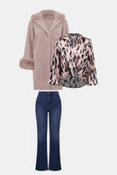 Satin Animal Print Draped Top - Pink/black