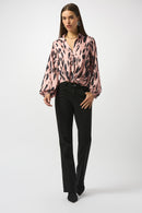Satin Animal Print Draped Top - Pink/black