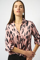 Satin Animal Print Draped Top - Pink/black