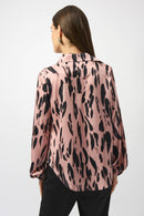 Satin Animal Print Draped Top - Pink/black