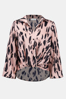 Satin Animal Print Draped Top - Pink/black