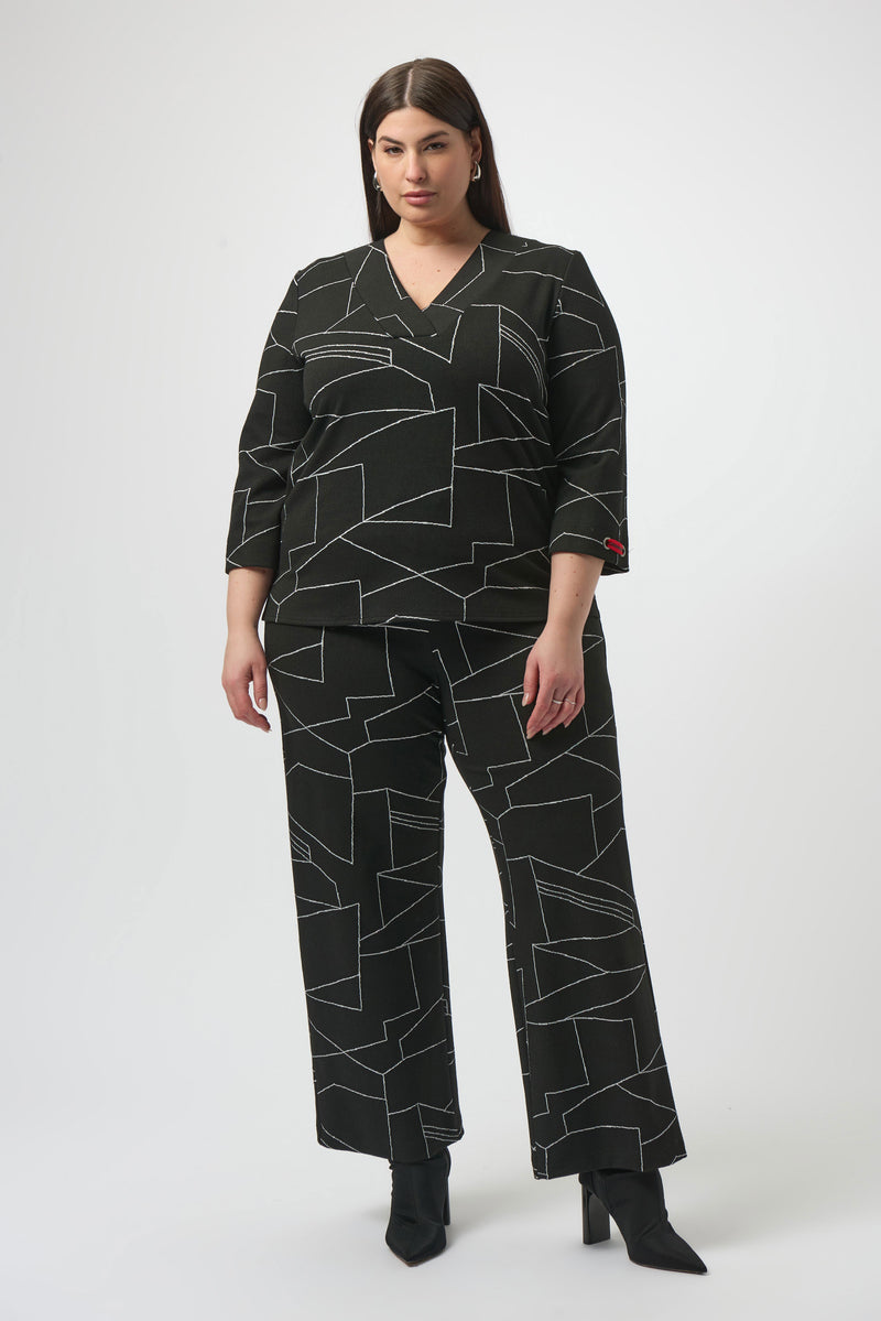 Abstract Print WideLeg Trouser - Black/off White