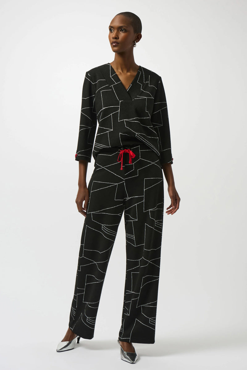 Abstract Print WideLeg Trouser - Black/off White