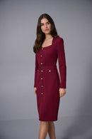 Scuba Crepe Belted Dress - Merlot