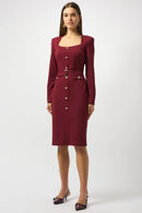 Scuba Crepe Belted Dress - Merlot