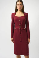 Scuba Crepe Belted Dress - Merlot