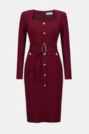 Scuba Crepe Belted Dress - Merlot
