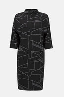 Jacquard Abstract Print Dress - Black/off White