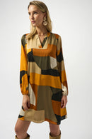 Satin AbstractPrint Dress - Black/multi