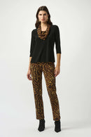 Satin Animal Print Collar Top - Black/brown