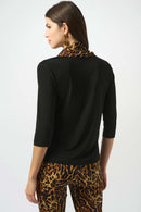 Satin Animal Print Collar Top - Black/brown