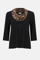 Satin Animal Print Collar Top - Black/brown