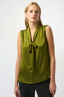 Satin Tie Neck Top - Artichoke